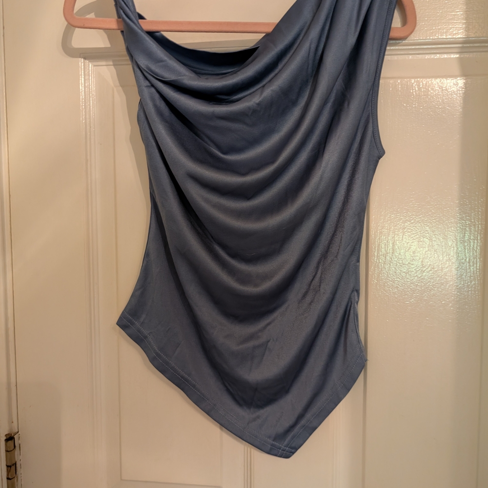 OGL Gray Asymmetrical Draped Sleeveless Tank Top